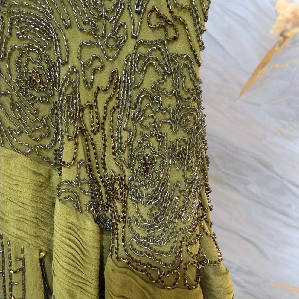 Sue Wong Olive Green Beaded Midi Dress - Picture 3 of 7